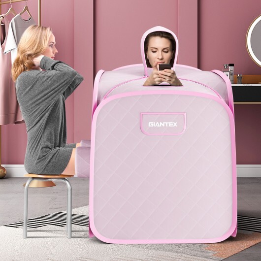800W 2 Person Portable Steam Sauna Tent SPA with Hat Side Holes 3L Steamer-Pink - Color: Pink - Image 2