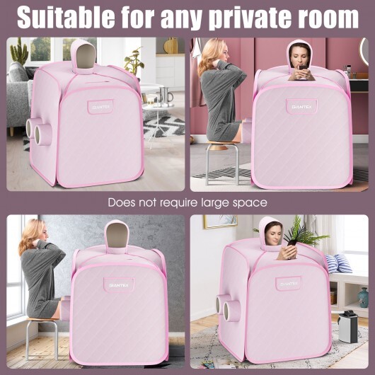 800W 2 Person Portable Steam Sauna Tent SPA with Hat Side Holes 3L Steamer-Pink - Color: Pink - Image 3