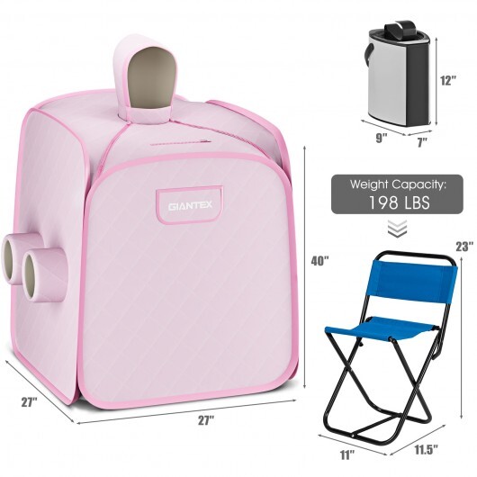 800W 2 Person Portable Steam Sauna Tent SPA with Hat Side Holes 3L Steamer-Pink - Color: Pink - Image 4