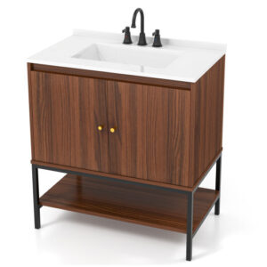 31 Inch Bathroom Vanity Sink Combo with Doors and Open Shelf-Walnut - Color: Walnut