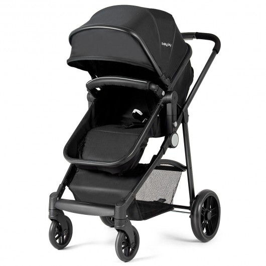 2-in-1 Foldable Pushchair Newborn Infant Baby Stroller-Black - Color: Black - Image 2