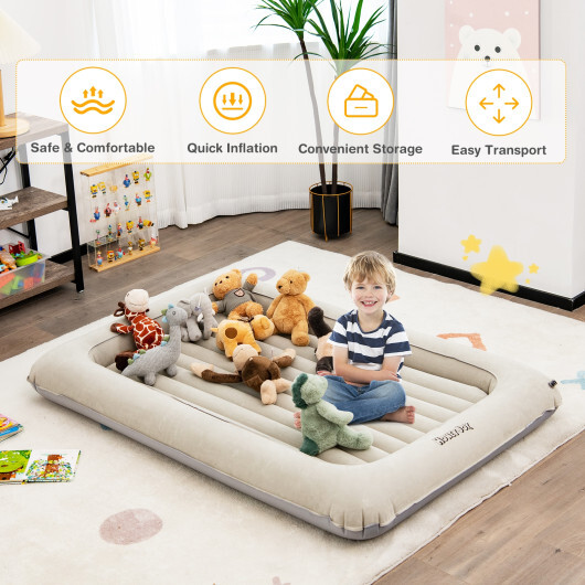 2-in-1 Multi-Purpose Inflatable Toddler Travel Bed Air Mattress Set with Electric Pump-Gray - Color: Gray - Image 3