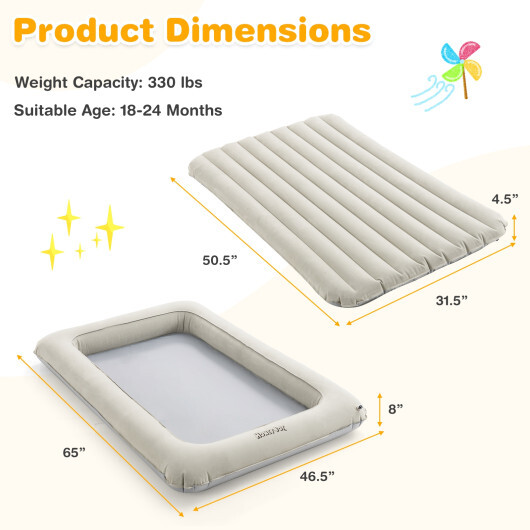 2-in-1 Multi-Purpose Inflatable Toddler Travel Bed Air Mattress Set with Electric Pump-Gray - Color: Gray - Image 4