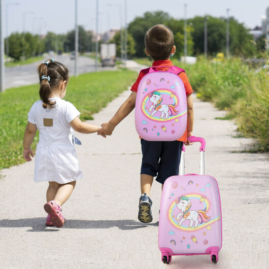 2 Pieces Kids Carry-on Luggage Set with 12 Inch Backpack-Pink - Color: Pink - Image 2