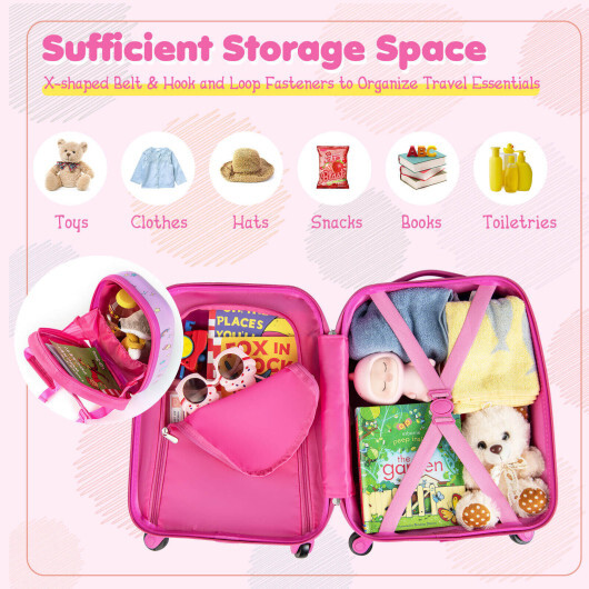 2 Pieces Kids Carry-on Luggage Set with 12 Inch Backpack-Pink - Color: Pink - Image 4