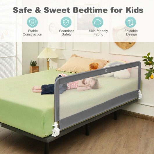 71 Inch Extra Long Swing Down Bed Guardrail with Safety Straps-Gray - Color: Gray - Image 3