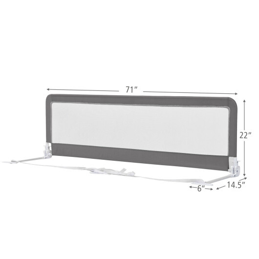 71 Inch Extra Long Swing Down Bed Guardrail with Safety Straps-Gray - Color: Gray - Image 4