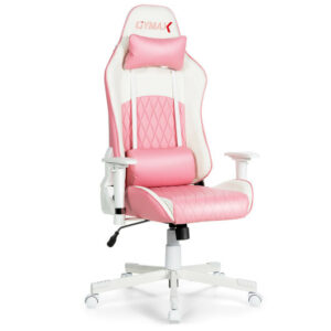 Ergonomic High Back Computer Desk Chair with Headrest and Lumbar Support-Pink - Color: Pink