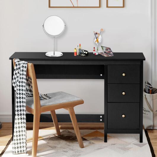 3-Drawer Home Office Study Computer Desk with Spacious Desktop-Black - Color: Black - Image 2