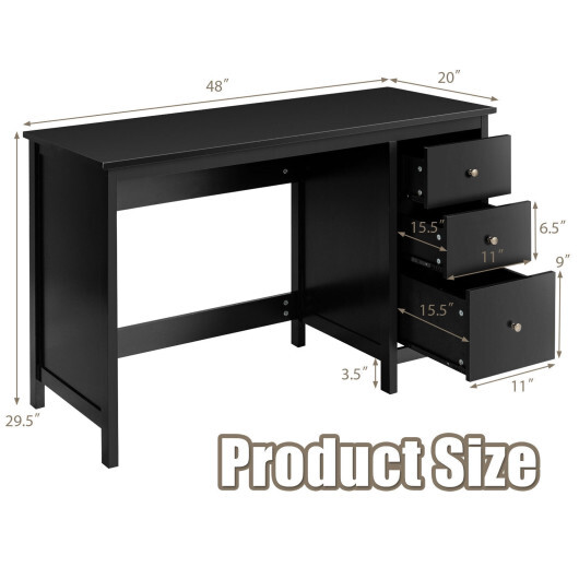 3-Drawer Home Office Study Computer Desk with Spacious Desktop-Black - Color: Black - Image 4