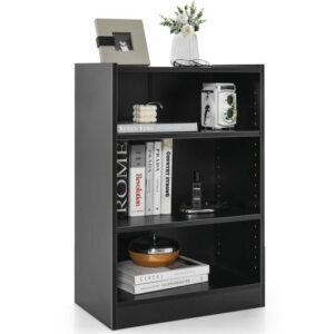 3-Tier Bookcase Open Display Rack Cabinet with Adjustable Shelves-Black - Color: Black