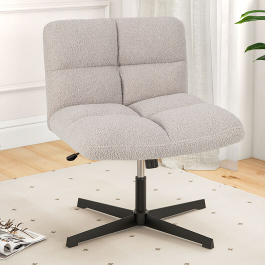 Office Armless Chair Cross Legged with Imitation Lamb Fleece and Adjustable Height-Gray - Color: Gray - Image 2