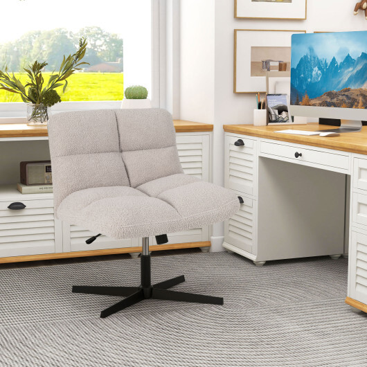 Office Armless Chair Cross Legged with Imitation Lamb Fleece and Adjustable Height-Gray - Color: Gray - Image 3