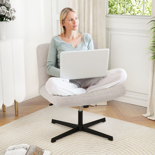 Office Armless Chair Cross Legged with Imitation Lamb Fleece and Adjustable Height-Gray - Color: Gray - Image 5