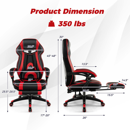 Gaming Chair Racing Style Swivel Chair with Footrest and Adjustable Lumbar Pillow-Red - Color: Red - Image 4