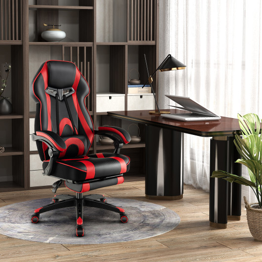 Gaming Chair Racing Style Swivel Chair with Footrest and Adjustable Lumbar Pillow-Red - Color: Red - Image 5