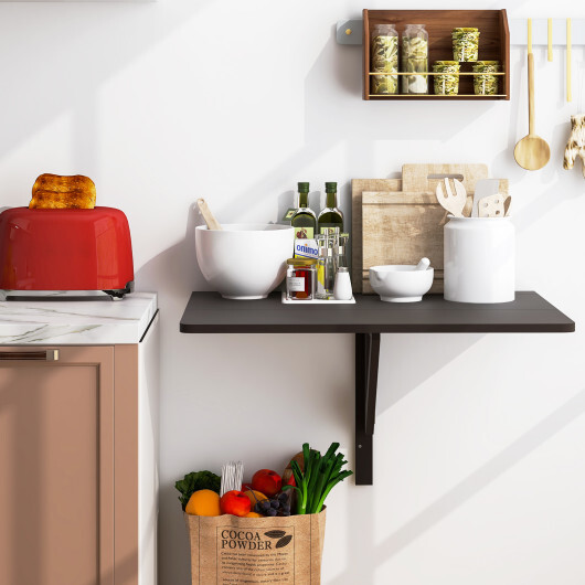 31.5 x 23.5 Inch Wall Mounted Folding Table for Small Spaces-Brown - Color: Brown - Image 3