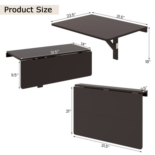31.5 x 23.5 Inch Wall Mounted Folding Table for Small Spaces-Brown - Color: Brown - Image 5