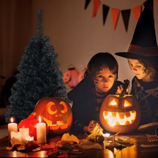 3 Feet Unlit Artificial Christmas Halloween Mini Tree with Plastic Stand-Black - Color: Black - Size: 30 inches - Image 2