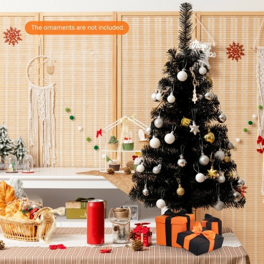 3 Feet Unlit Artificial Christmas Halloween Mini Tree with Plastic Stand-Black - Color: Black - Size: 30 inches - Image 3