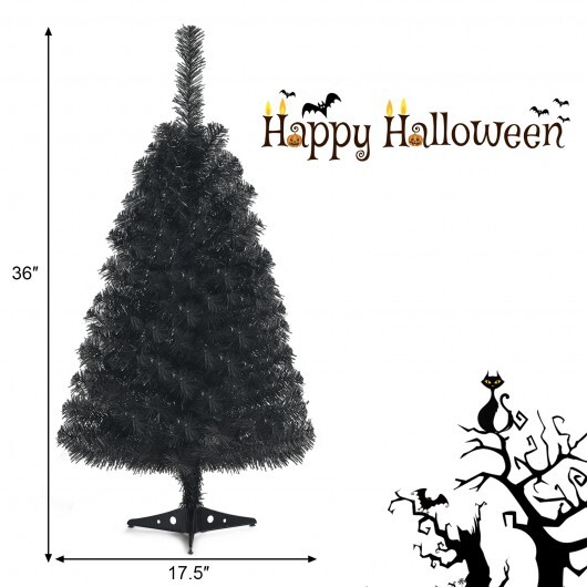 3 Feet Unlit Artificial Christmas Halloween Mini Tree with Plastic Stand-Black - Color: Black - Size: 30 inches - Image 4