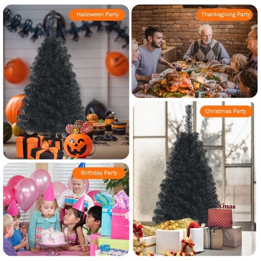 3 Feet Unlit Artificial Christmas Halloween Mini Tree with Plastic Stand-Black - Color: Black - Size: 30 inches - Image 5