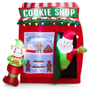 6.3 Feet Inflatable Gingerbread Cookie Shop with Santa Claus - Color: Red