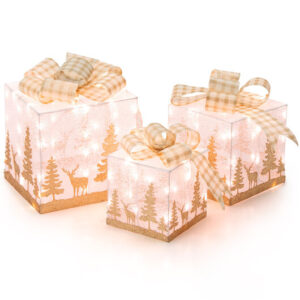 Set of 3 Lighted Christmas Gift Box with 100 Warm White Lights - Color: Multicolor
