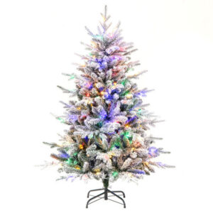 4.5 Feet Flocked Christmas Tree with 8 Lighting Modes and Multi-Color LED Lights-4.5 ft - Color: Green - Size: 4.5 ft