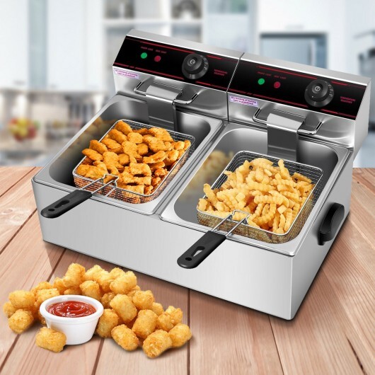 3400W Dual Tank Electric Countertop Deep Fryer - Color: Silver - Image 2