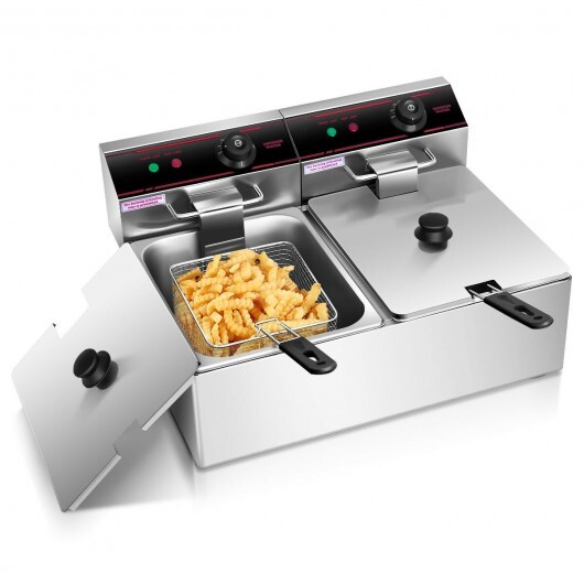 3400W Dual Tank Electric Countertop Deep Fryer - Color: Silver - Image 3