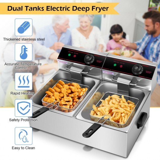 3400W Dual Tank Electric Countertop Deep Fryer - Color: Silver - Image 5
