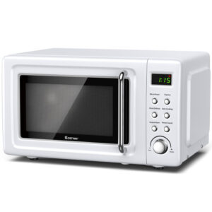 700W Retro Countertop Microwave Oven with 5 Micro Power and Auto Cooking Function-White - Color: White