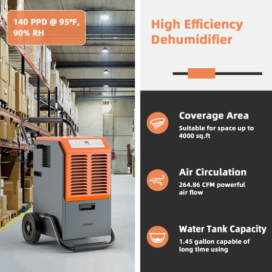 Portable Commercial Dehumidifier with Water Tank and Drainage Pipe-Gray - Color: Gray - Image 3