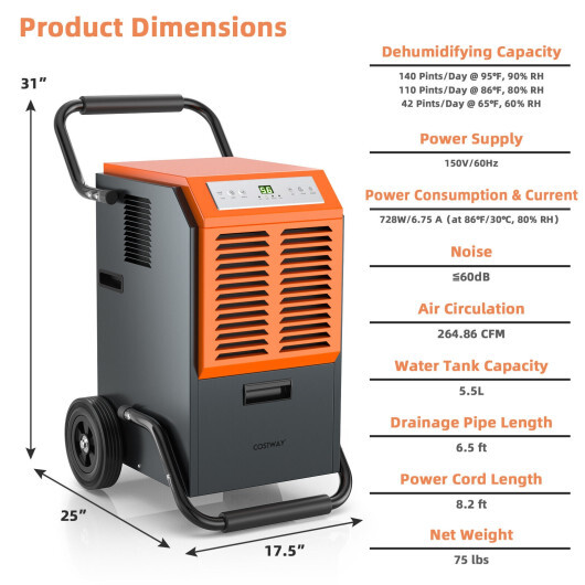 Portable Commercial Dehumidifier with Water Tank and Drainage Pipe-Gray - Color: Gray - Image 4