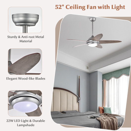 52 Inch Ceiling Fan with Lights and 3 Lighting Colors-Silver Gray - Color: Silver Gray - Image 3