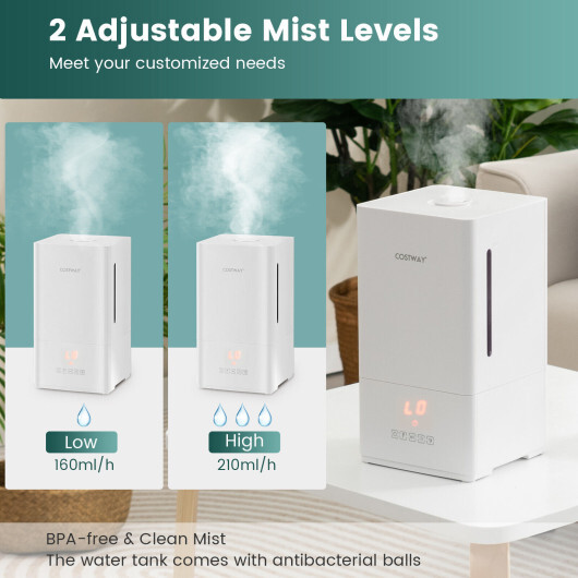 4L Ultrasonic Humidifier with Essential Oil Diffuser and 2 Mist Levels-White - Color: White - Image 3