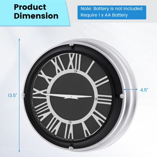 13.5/17.5 Inch Silent Wall Clock with Silver Frame-S - Color: Black - Size: S - Image 4