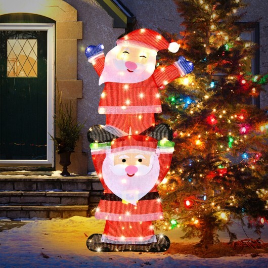LED Double Santa Yard Christmas Decoration with String Lights and Stakes - Color: Red - Image 2