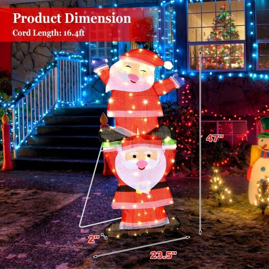 LED Double Santa Yard Christmas Decoration with String Lights and Stakes - Color: Red - Image 4