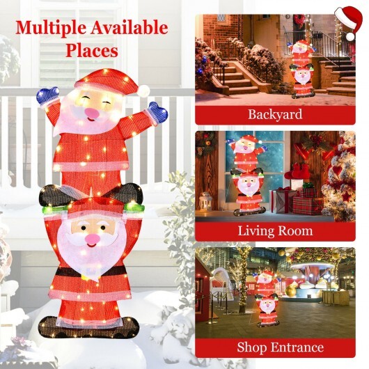 LED Double Santa Yard Christmas Decoration with String Lights and Stakes - Color: Red - Image 5