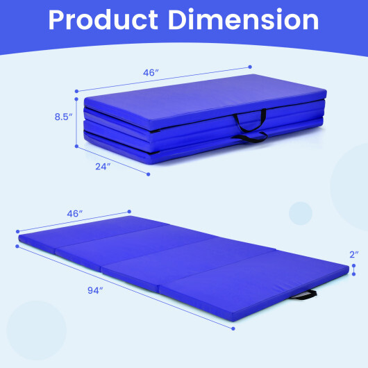 4-Panel Folding Gymnastics Mat with Carrying Handles for Home Gym-Navy - Color: Navy - Image 5