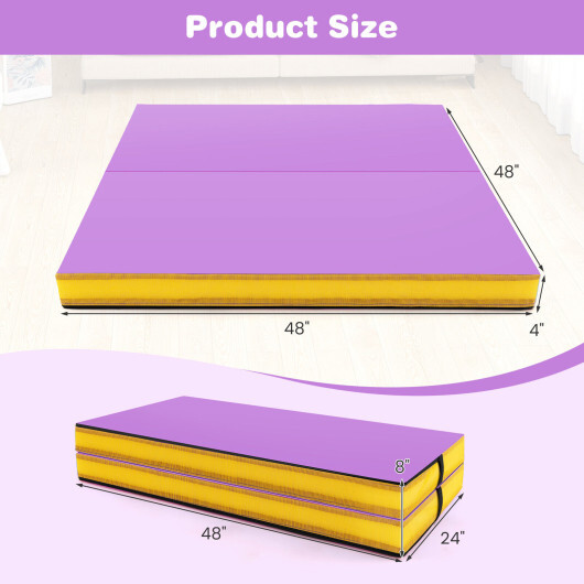 4ft x 4ft x 4in Bi-Folding Gymnastic Tumbling Mat with Handles and Cover-Purple - Color: Purple - Image 4