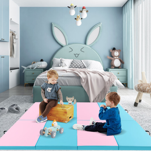 4-Panel PU Leather Folding Exercise Mat with Carrying Handles-Pink & Blue - Color: Pink & Blue - Image 3