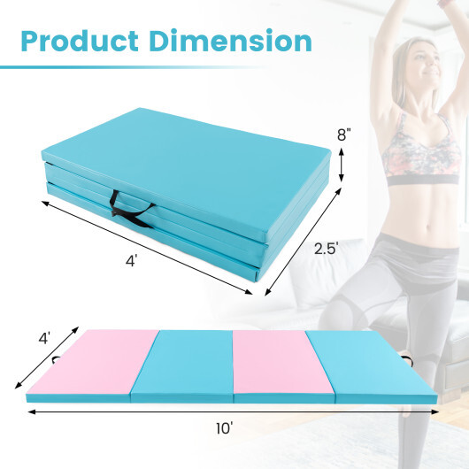 4-Panel PU Leather Folding Exercise Mat with Carrying Handles-Pink & Blue - Color: Pink & Blue - Image 5