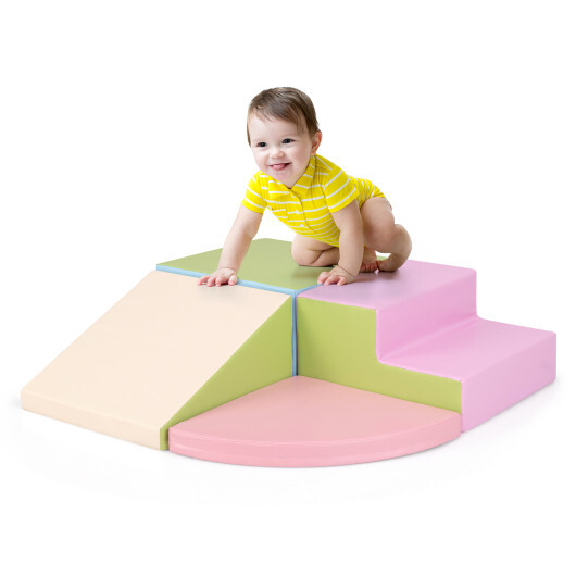 4-Piece Climb and Crawl Foam Block Play Set for Infant Baby-Pink - Color: Pink - Image 4