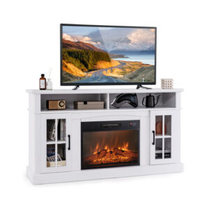 Fireplace TV Stand for TVs Up to 65 Inch with Side Cabinets and Remote Control-White - Color: White - Size: 60 inches