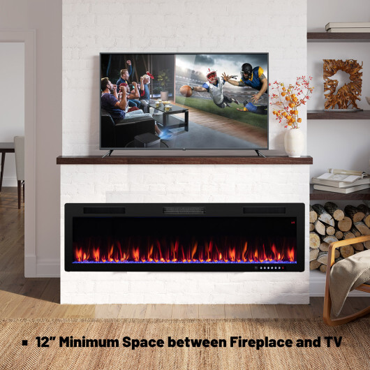 Electric Fireplace 40/50/60 Inches Recessed and Wall Mounted for 2' x 6' Stud-60 inches - Color: Black - Size: 60 inches - Image 2