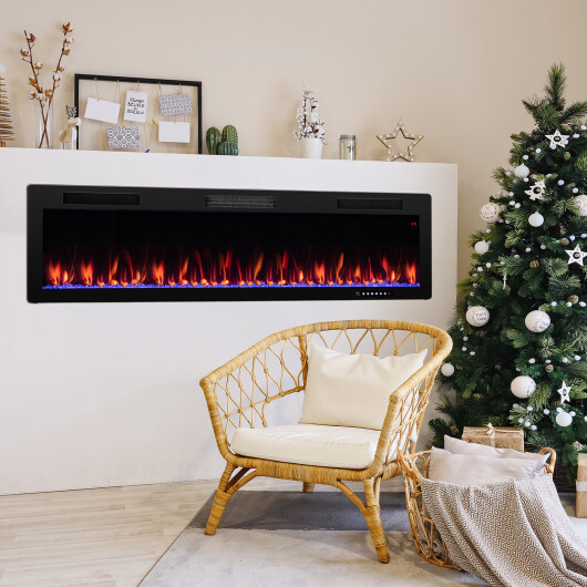 Electric Fireplace 40/50/60 Inches Recessed and Wall Mounted for 2' x 6' Stud-60 inches - Color: Black - Size: 60 inches - Image 3