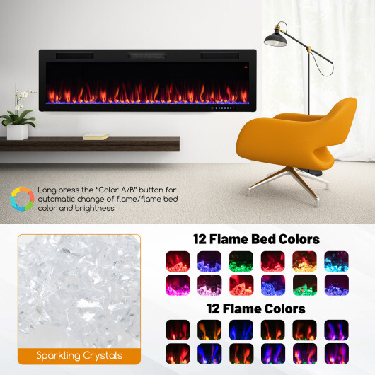 Electric Fireplace 40/50/60 Inches Recessed and Wall Mounted for 2' x 6' Stud-60 inches - Color: Black - Size: 60 inches - Image 5